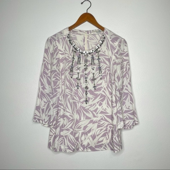 Boden Tops - Boden Leaf Print Beaded‎ Front Top Size 6